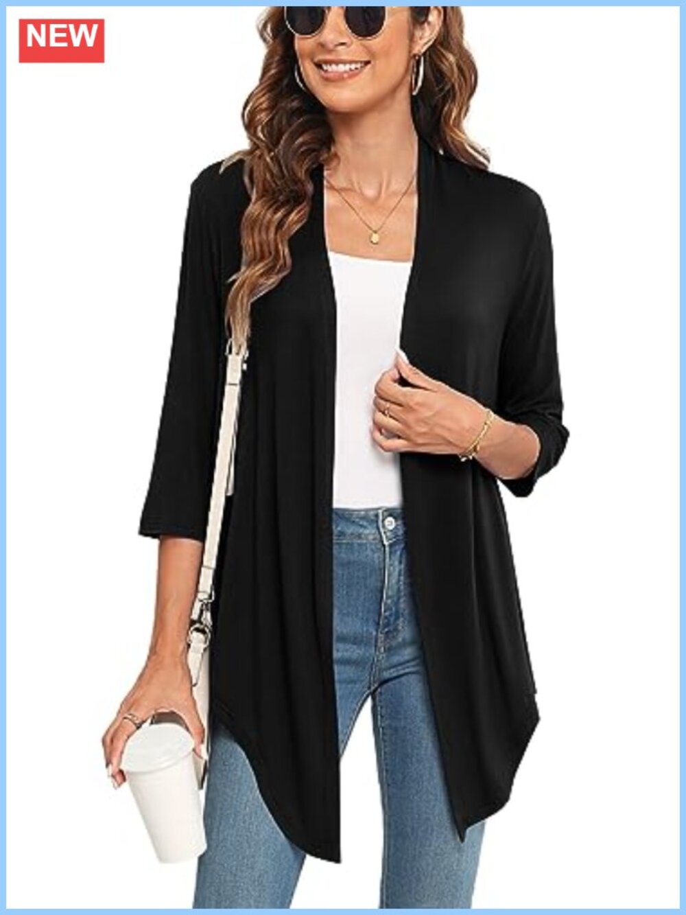 Women's Lightweight Open Front Tie Cardigan 3/4 Sleeve Summer Casual